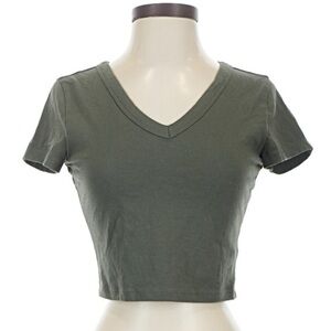 V-Neck Short Sleeve Crop Top - Olive